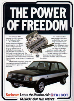 publicite talbot sunbeam lotus