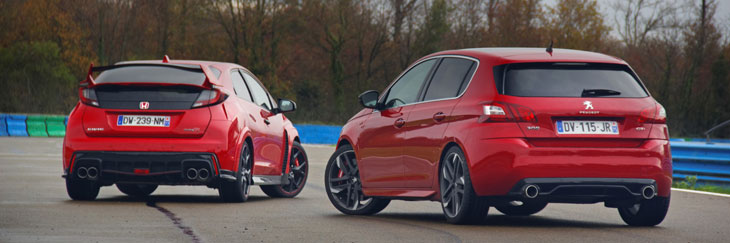 comparatif circuit peugeot 308 gti 270 vs honda civic type r 2015